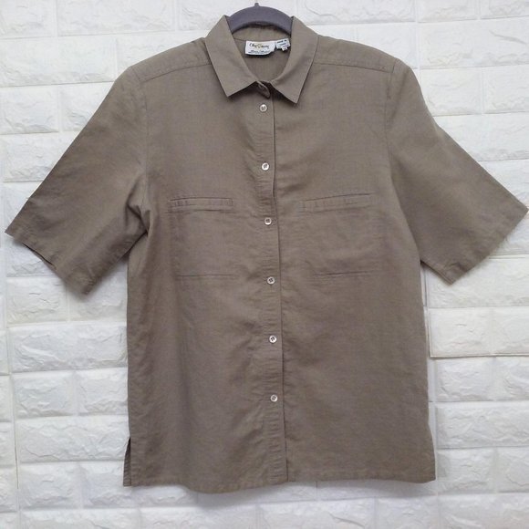 Vintage 90s Oleg Cassini Blouse Linen Sz-14 SSL - Picture 2 of 9